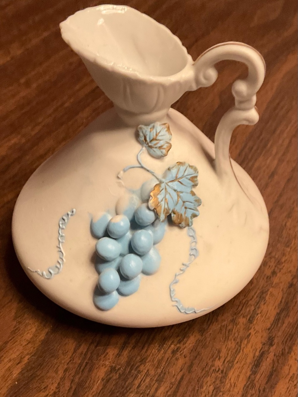 Vintage 1950s Lefton bisque porcelain hand painted mini pitcher